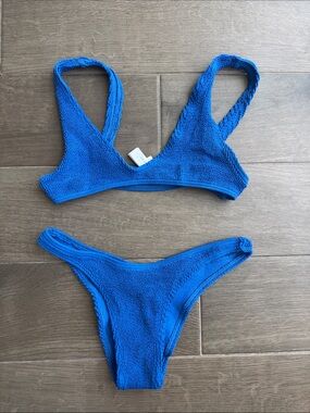 bond-eye Electric Blue Textured Bikini Set